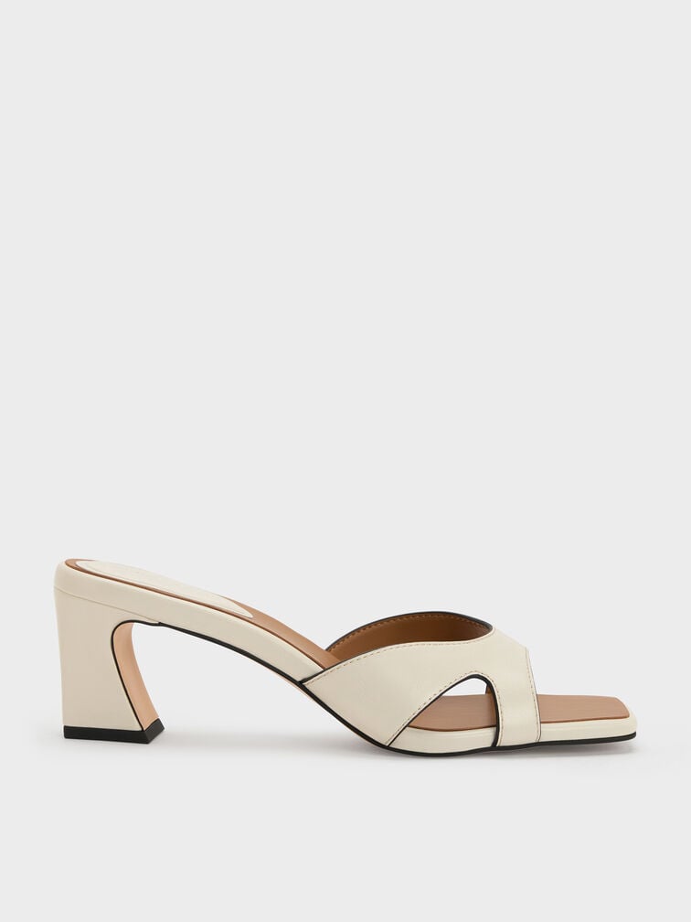 Cut-Out Square-Toe Heeled Mules, Chalk, hi-res
