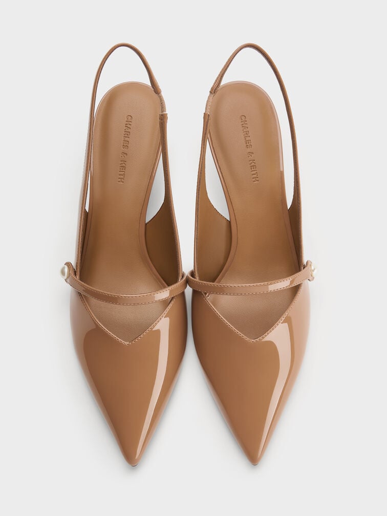 Helena Patent Pearl Slingback Kitten Heels, Caramel, hi-res