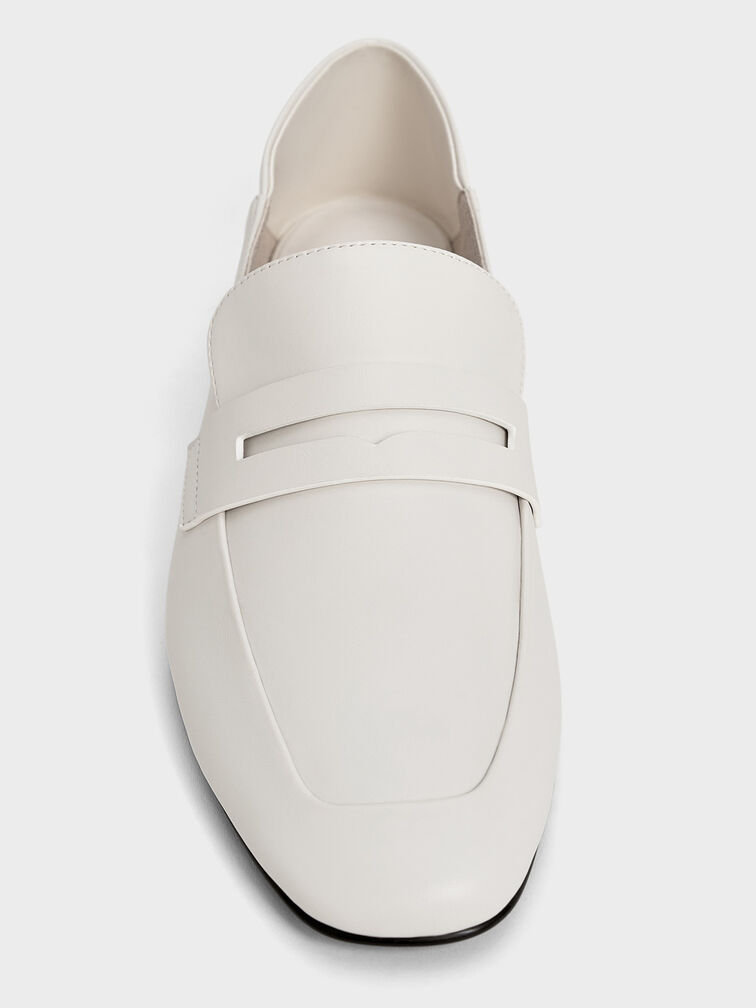 Almond-Toe Penny Loafers, White, hi-res