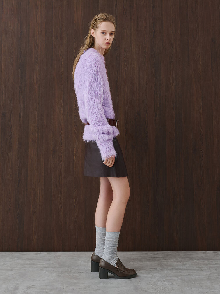 Woven-Detail Penny Loafer Block-Heel Pumps, Dark Brown, hi-res