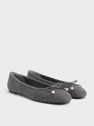 حذاء باليرينا باربرا فِلت بفيونكة ولؤلؤ, رمادي, hi-res