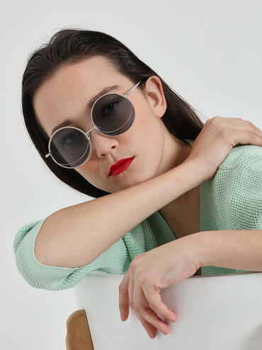 Circle Frame Sunglasses, Blue, hi-res
