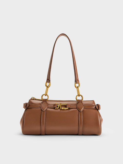 Gwynne Metallic-Accent Elongated Shoulder Bag, Chocolate, hi-res