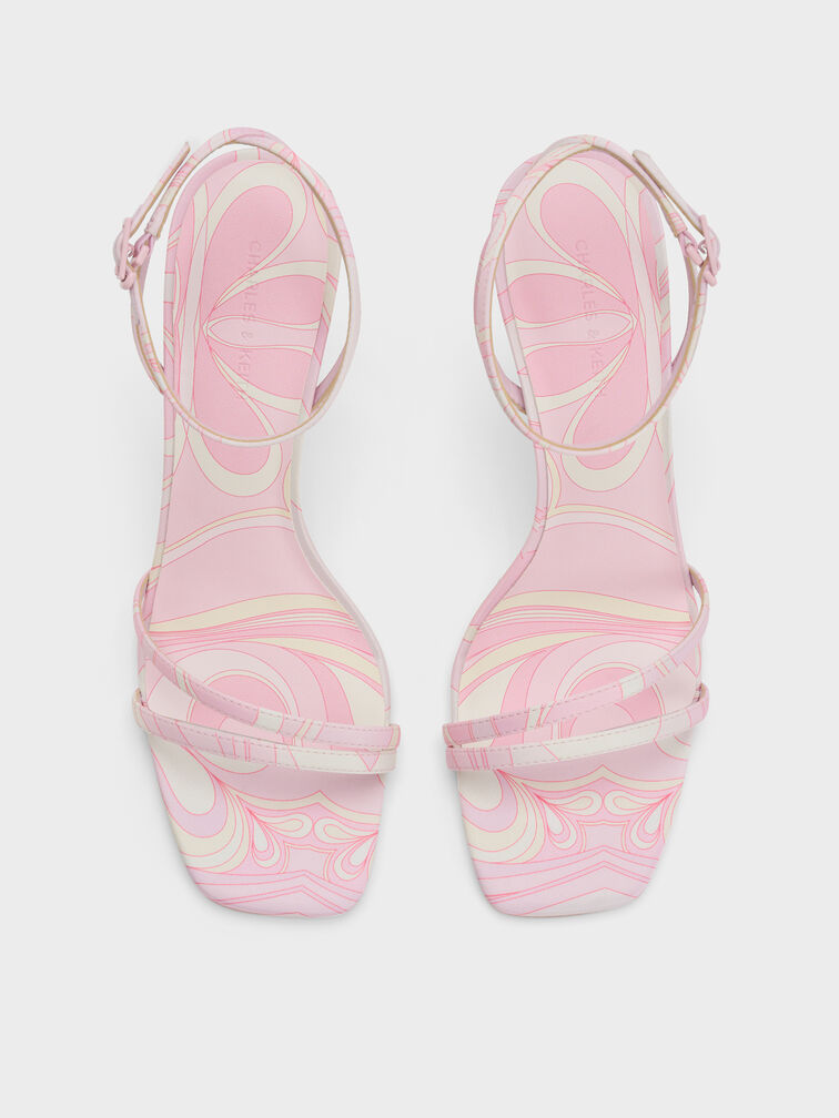 Swirl-Print Ankle-Strap Heels, Light Pink, hi-res