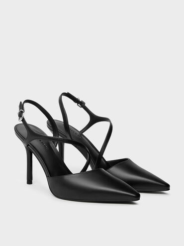 Cordelia Pointed Slingback Pumps, Black, hi-res