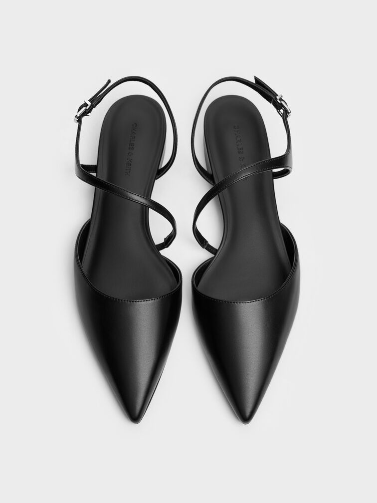 Cordelia Pointed Slingback Flats, Black, hi-res