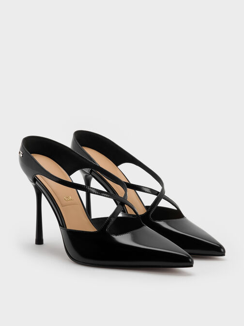 Kyra Leather Crossover Stiletto Mules, Black Boxed, hi-res