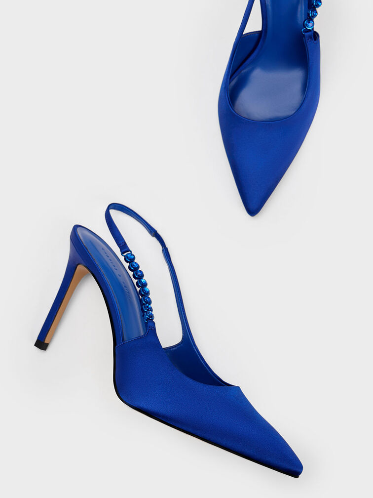Flores Gem-Strap Slingback Pumps, Blue, hi-res