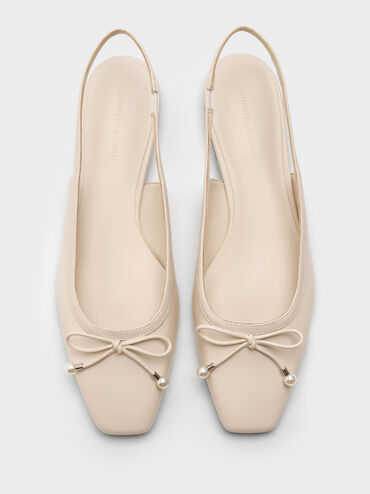 Barbara Pearl-Bow Slingback Flats, Chalk, hi-res