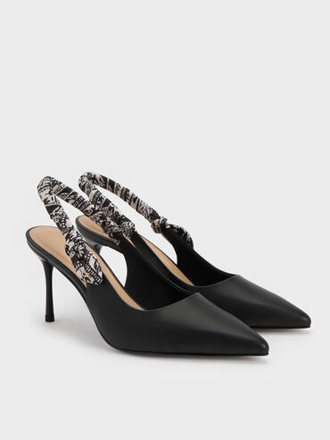 Tayari Leather Scarf-Strap Slingback Pumps, Black, hi-res