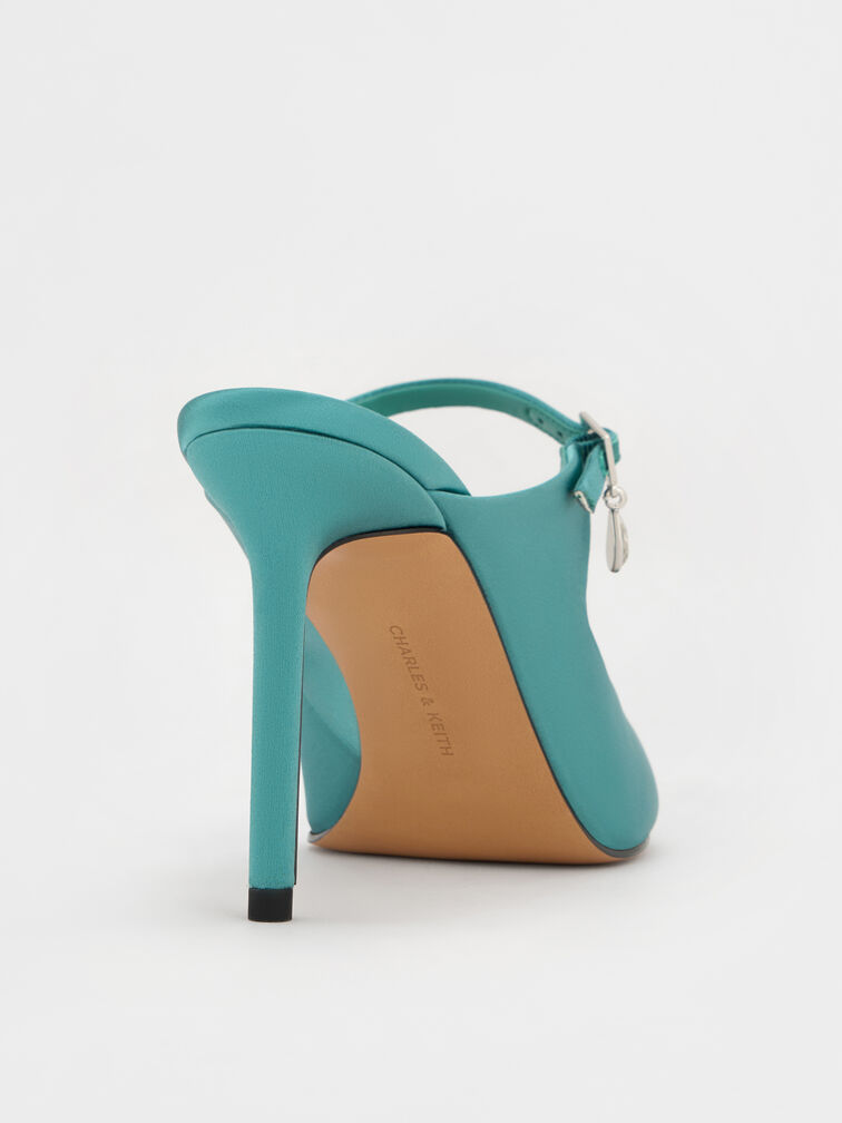 Teardrop-Crystal Buckle-Strap Mules, Teal, hi-res