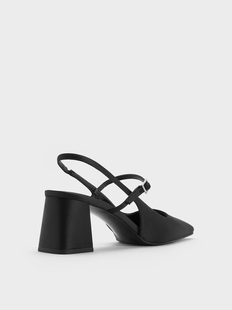 Square-Toe Mary Jane Slingback Pumps, Black Textured, hi-res