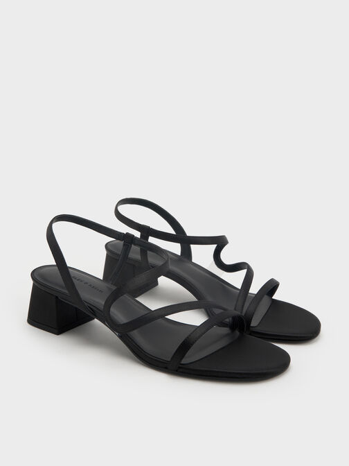 Arden Satin Wavy Slingback Sandals, Black Textured, hi-res