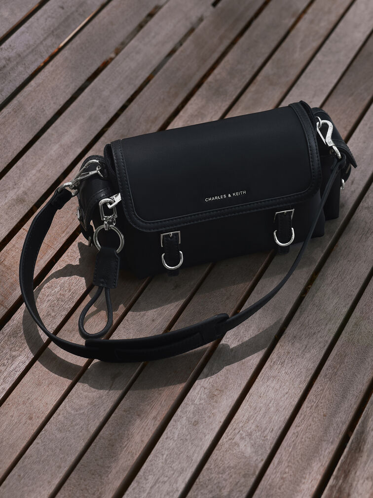 Levy Nylon Buckled Crossbody Bag, Noir, hi-res