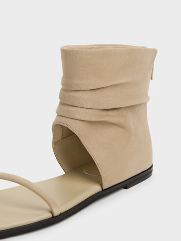 Joplin Ruched Faux Suede Boot Sandals, Beige, hi-res