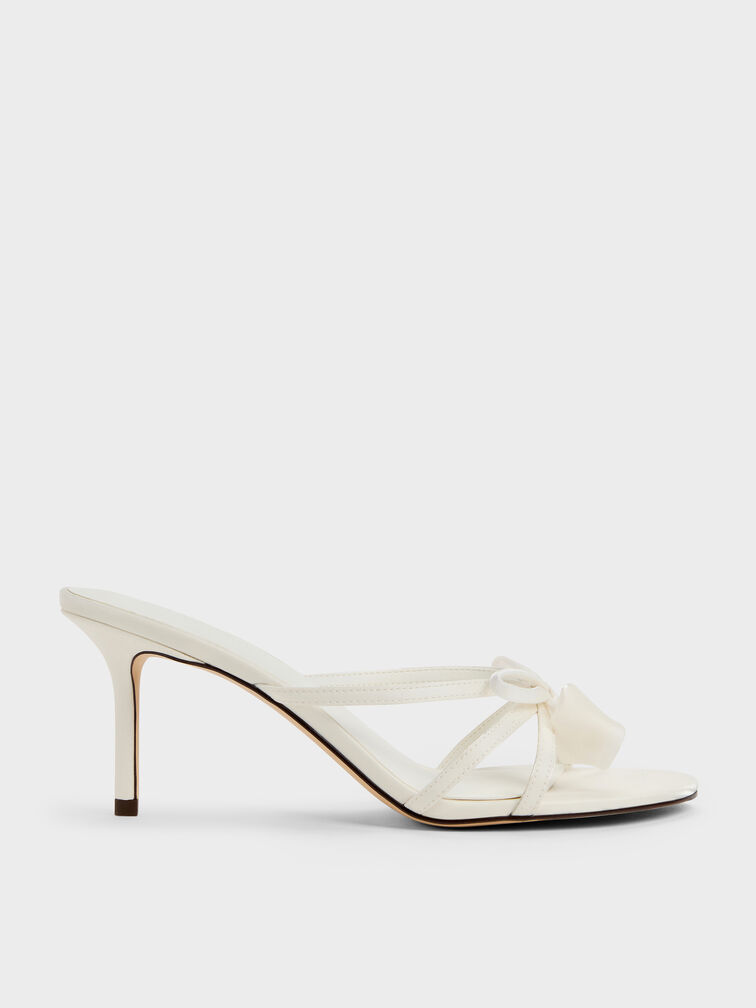 Bow Flower-Pearl Heeled Mules, White, hi-res
