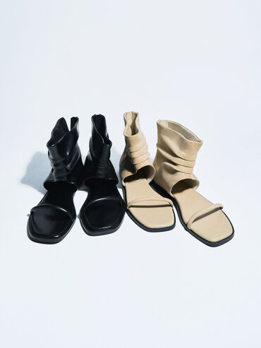 Joplin Ruched Faux Suede Boot Sandals, Beige, hi-res