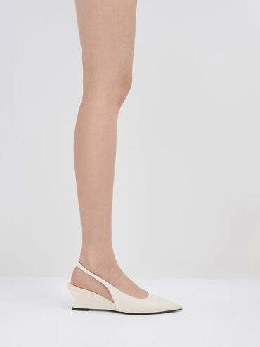 Sculptural-Heel Slingback Wedges, Chalk, hi-res