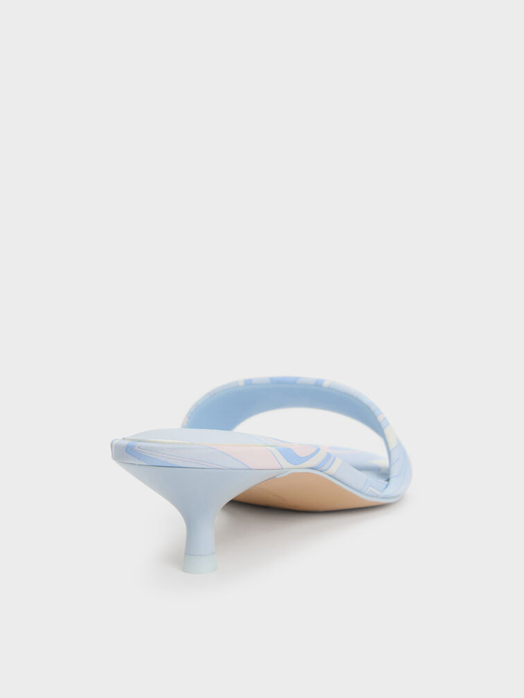 Swirl-Print Kitten-Heel Mules, Light Blue, hi-res