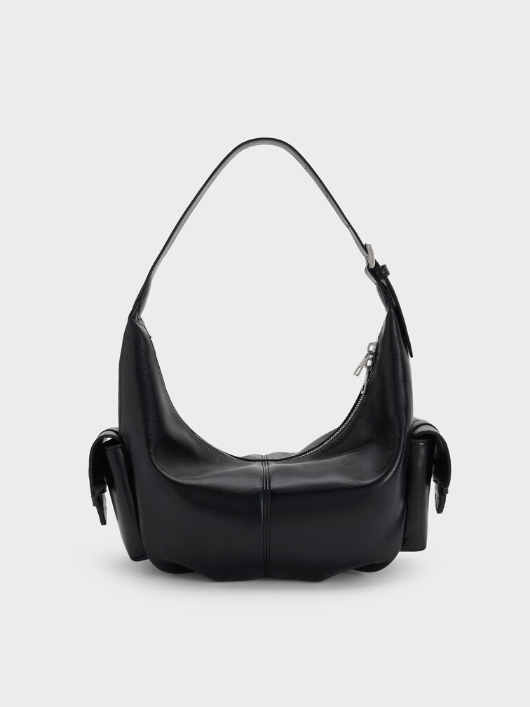 Bessie Side-Pocket Hobo Bag, Noir, hi-res