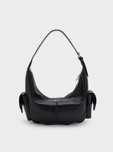 Bessie Side-Pocket Hobo Bag, Noir, hi-res