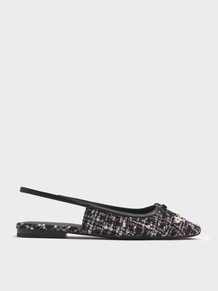 Barbara Tweed Pearl-Bow Slingback Flats, Multi, hi-res