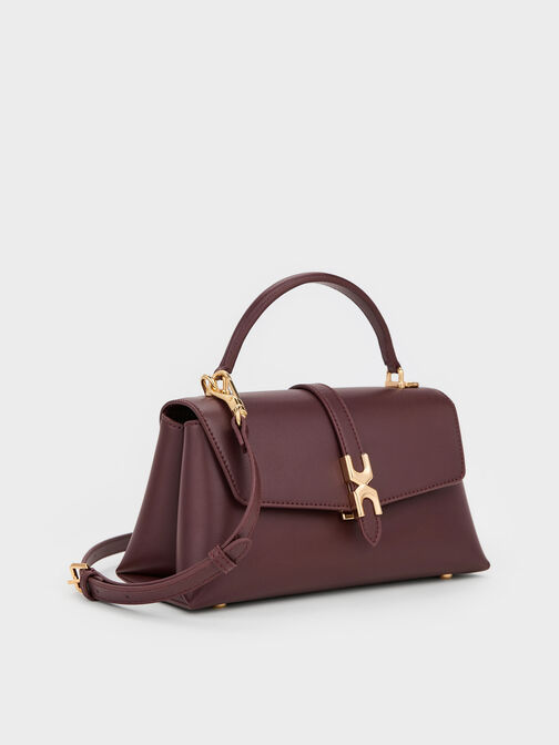 Adalyn Metallic-Buckle Top Handle Bag, Wineberry Red, hi-res