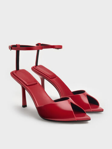 Pointed Peep-Toe Stiletto Sandals, Red, hi-res