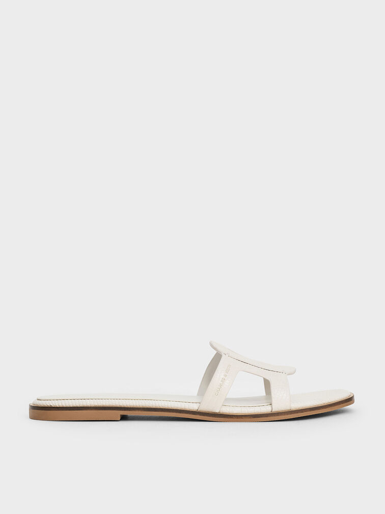 Easley Croc-Effect Cut-Out Slide Sandals, Animal Print White, hi-res