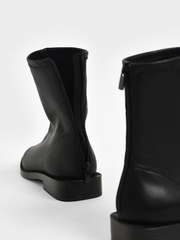 Square Toe Zip-Up Ankle Boots, Black, hi-res