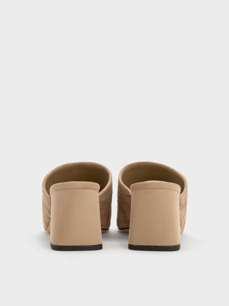 Ivette Faux Suede Woven Heeled Mules, Sand, hi-res