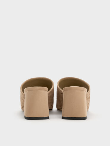 Ivette Faux Suede Woven Heeled Mules, Sand, hi-res