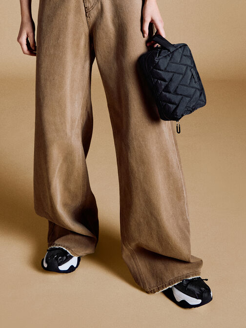 Nylon Chevron Pouch, Jet Black, hi-res