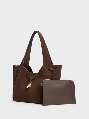 Mila Metallic-Knot Tote Bag, Espresso Brown, hi-res