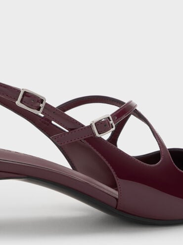 Pauline Patent Crossover Kitten Heels, Maroon, hi-res