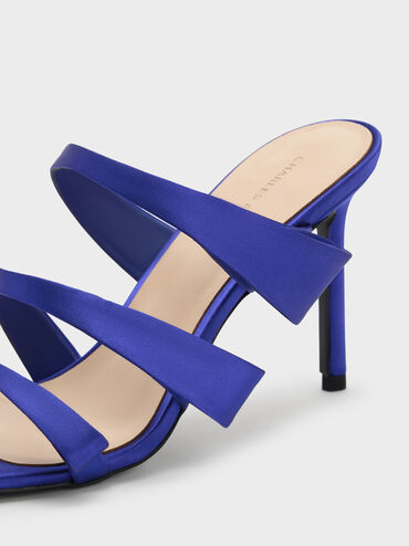 Satin Triple Pleated-Strap Stiletto Heels, Blue, hi-res