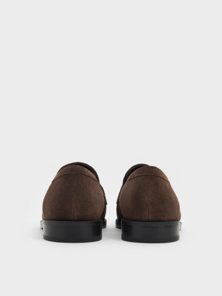 Georgina Suede Penny Loafers, Dark Brown Textured, hi-res