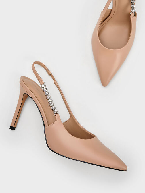 Flores Gem-Strap Slingback Pumps, Nude, hi-res
