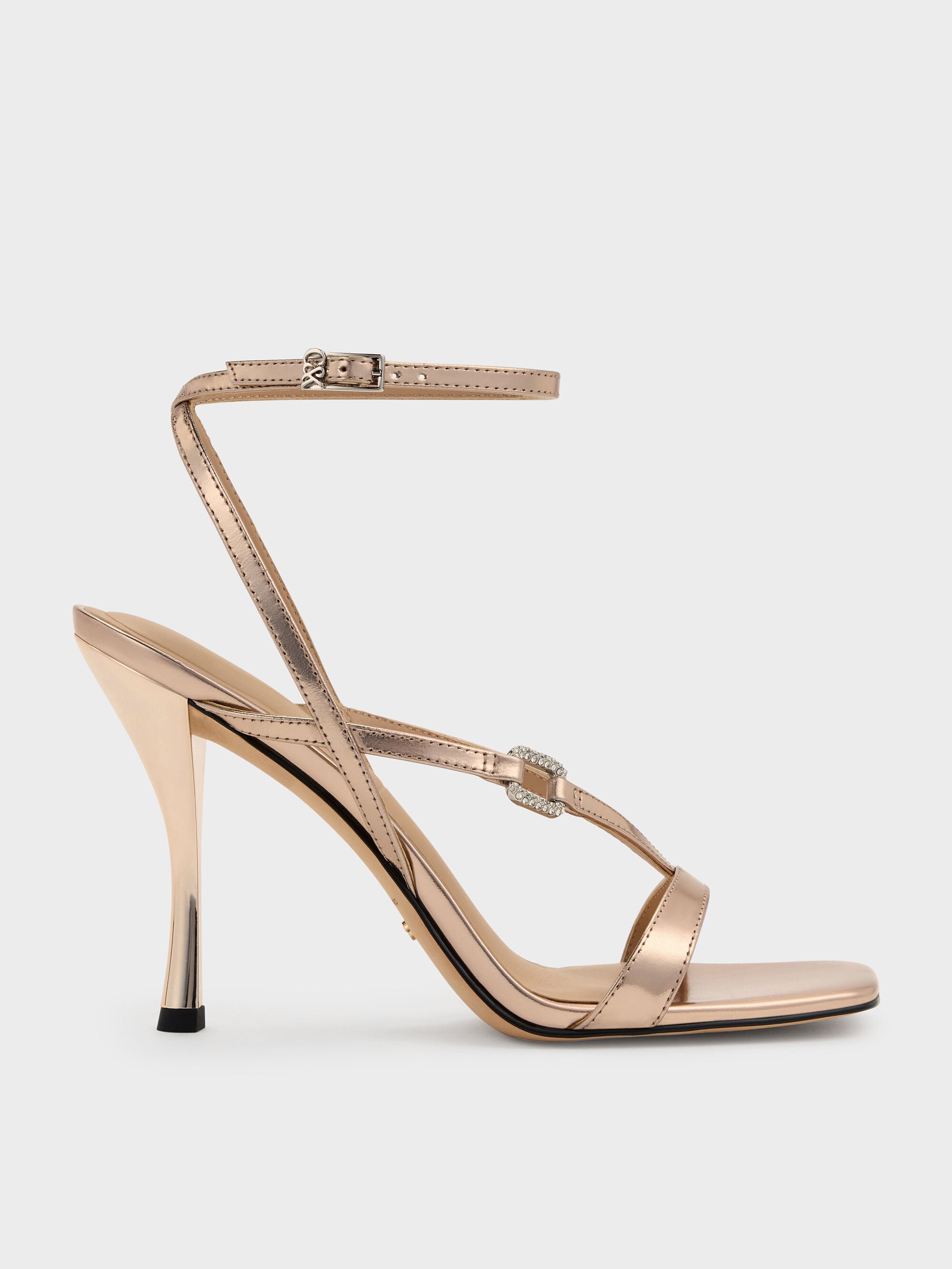 あ*か様 Her lip to Crystal Lace-Up Ankle Bo Bronze Metallic Leather Crystal-Buckle Ankle-Strap Heels - Bronze