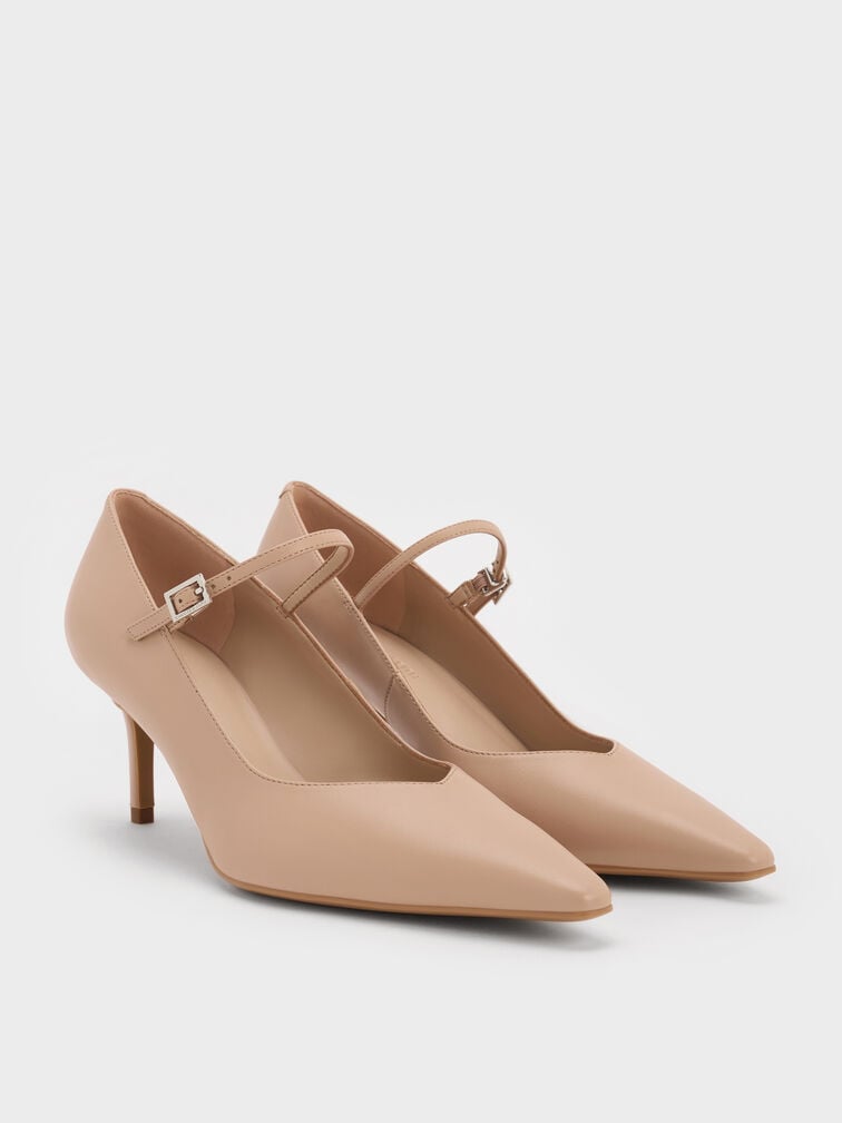 Pointed Mary Jane Pumps, Nude, hi-res