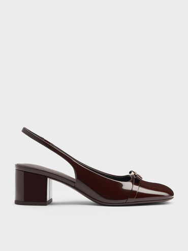 Dorian Patent Bow Slingback Pumps, Dark Brown, hi-res