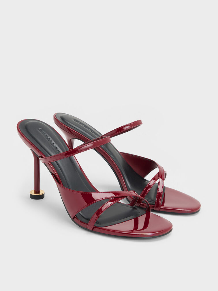 Wynn Patent Strappy Heeled Mules, Red, hi-res