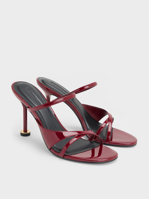 Wynn Patent Strappy Heeled Mules, Red, hi-res