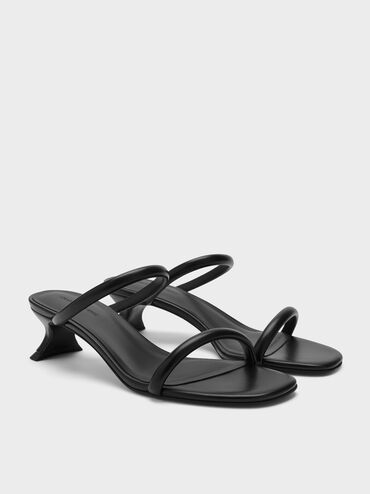 Double-Strap Slant-Heel Mules, Black, hi-res