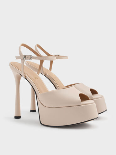 Francesca Leather Peep-Toe Platform Heels, Oat, hi-res