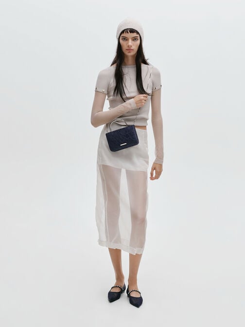 Jennis Lace & Satin Top Handle Bag, Dark Blue Textured, hi-res