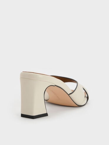 Cut-Out Square-Toe Heeled Mules, Chalk, hi-res