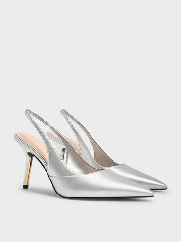 Taylen Metallic Slingback Pumps, Silver, hi-res