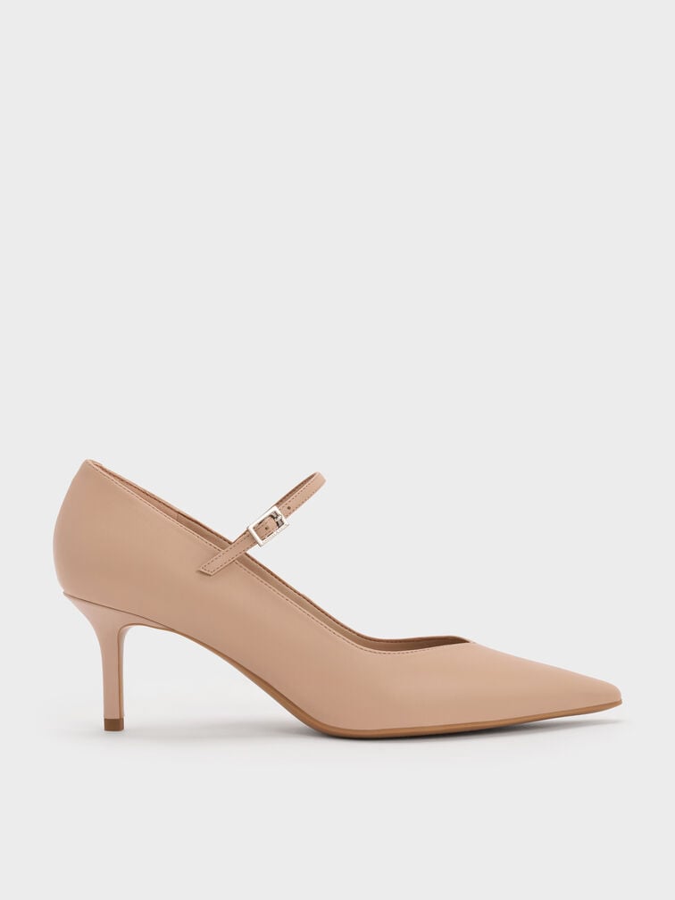 Pointed Mary Jane Pumps, Nude, hi-res