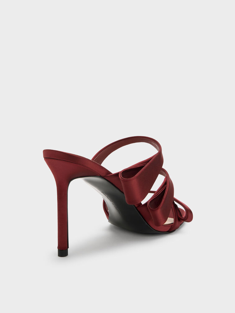 Satin Triple Pleated-Strap Stiletto Heels, Red, hi-res